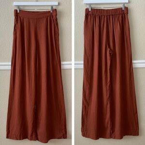 Abercrombie & Fitch Linen Wide Leg Pants Terracotta Burnt Orange Small Regular